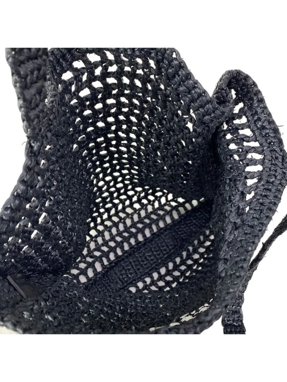 Prada Tote Crochet Black White Triangle Logo